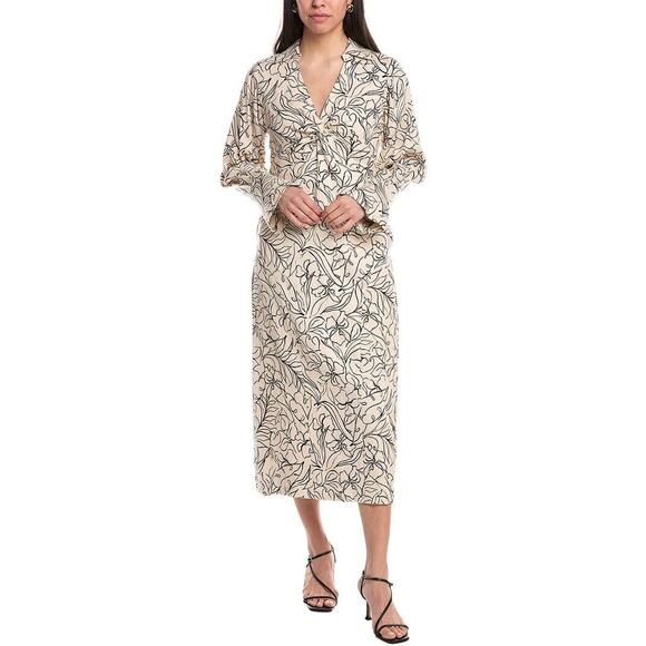 NEW Jonathan Simkhai Lee Linen Blend Midi Dress Painted Floral Size 10 Old Money - Picture 3 of 13
